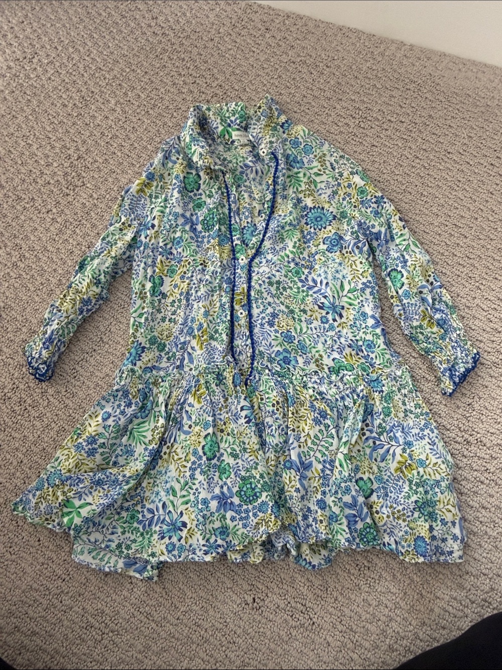 Poupette St. Barth Blue, Green & Yellow Floral Ruffle Dress